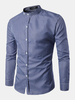 Pin Checked Stand Collar Casual Business Long Sleeve Cotton Designer Shirt for Men