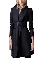 Pinched Waist Long Coat Upscale Warm Woolen Women Slim Overcoat