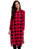 Plaid Long Sleeve Lapel Side Split Irregular Women Blouse