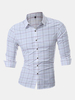 Plaid Shirt Plus Size Long Sleeves Stand Collar Slim Fit Topstitching Dress Shirt for Men