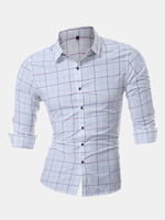 Plaid Shirt Plus Size Long Sleeves Stand Collar Slim Fit Topstitching Dress Shirt for Men