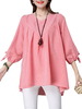 Plaid V Neck Pleated Quarter Tie Loose Casual Women Blouse