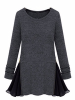 Pleated Chiffon Flared Peplum Slim Cotton Long Top Blouse