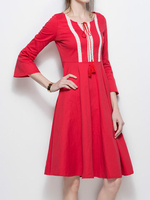 Pleated Patchwork Ball Gown Hem 3/4 Sleeve Women Dresses