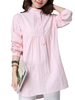 Pleated Pure Color Stand Collar Long Sleeve Women Casual Shirt
