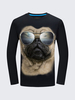 Plug Size Mens Fashion Unique 3D Pug Sunglasses Printing Casual Cotton Long Sleeve T-shirts