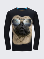 Plug Size Mens Fashion Unique 3D Pug Sunglasses Printing Casual Cotton Long Sleeve T-shirts