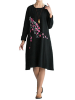 Plum Blossom Printing Dress Long Sleeve Dress For Women