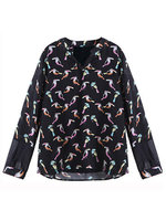 Plus Size Animal Bird Printed Chiffon Pullover Women Blouse