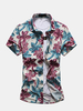Plus Size Beach Seaside Fashion Flowers Printed Soft Short Sleeve Dress Shirts for Men