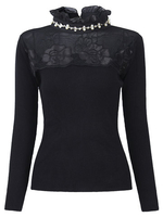 Plus Size Bead Embroidery Patchwork Stand Collar Long Sleeve Sweater