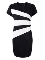Plus Size Black and White Stripe Elegant Women Work Dress