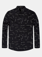 Plus Size Black Casual Fat Big Loose Long Sleeve Band Collar Dress Shirts for Men