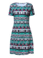 Plus Size Bohemia Women Short Sleeve Printing Dress