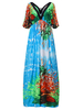 Plus Size Bohemian Floral Printed V Neck Backless Maxi Dress