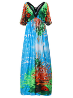 Plus Size Bohemian Floral Printed V Neck Backless Maxi Dress