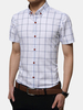 Plus Size Business Casual Plaids Printed Slim Fit Short Sleeve Dress Shirts for Men