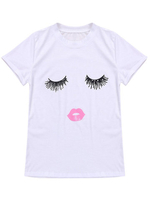 Plus Size Casual 3D Eyelash Lip Printed T-Shirt For Women