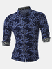 Plus Size Casual Business Floral Printing Fashion Slim Fit Long Sleeve Dress Shirts for Men