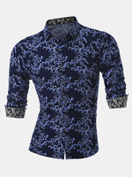 Plus Size Casual Business Floral Printing Fashion Slim Fit Long Sleeve Dress Shirts for Men