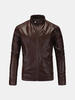 Plus Size Casual Business Motorcycle Washable PU Leather Jacket Stand Collar Coat For Men