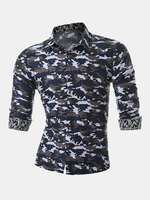 Plus Size Casual Camouflage Printing Fashion Slim Fit Long Sleeve Dress Shirts for Men