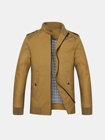 Plus Size Casual Epaulets Solid Color Stand Collar with Button Jackets for Men
