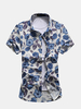 Plus Size Casual Fashion Beach Soft Slim Floral Printing Short Sleeve Dress Shirts for Men