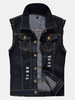 Plus Size Casual Fashion Denim Holes Ripped Washed Stone Pockets Vest for Men
