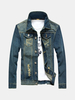 Plus Size Casual Fashion Multi Pockets Gradient Color Pipped Denim Jackets for Men