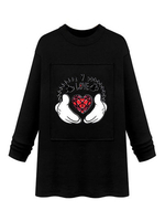 Plus Size Casual Heart Printed Long Sleeve Women Tops