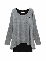 Plus Size Casual Long Sleeve Patchwork Irregular Hem Blouse