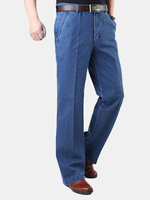 Plus Size Casual Loose Fit Straight Leg Solid Color High-Rise Jean For Men