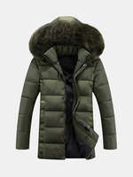 Plus Size Casual Outdoor Winter Thicken Detachable Hood Long Jacket for Men