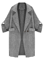 Plus Size Casual Pocket Long Sleeve Solid Lapel Women Jacket