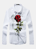 Plus Size Casual Rose Flower Printed Long Sleeve Band Collar Dress Shirts for Men