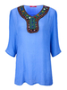 Plus Size Casual Short Sleeve Beaded Ethnic V-Neck Loose Blouse