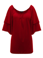 Plus Size Casual Solid Off Shoulder Ruffle Tops For Women