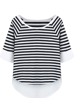 Plus Size Casual Stripe Patchwork Short Sleeve Women T-shirt