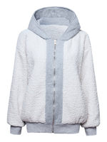 Plus Size Casual Velvet Patchwork Long Sleeve Zipper Hood Coat