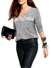 Plus Size Casual Women Pocket V Neck Long Sleeve T-shirt