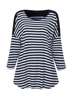 Plus Size Causal Stripe Splicing Long Sleeve Blouse For Women