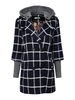 Plus Size Check Double Breasted Knit Patchwork Hood Woolen Coat