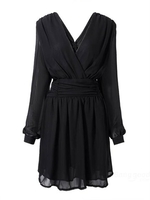 Plus Size Chiffon Deep-V Backless Long Sleeve Dress