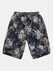 Plus Size Chinese Vintage Style Flax Casual Beach Seaside Printing Loose Shorts for Men