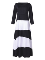 Plus Size Color Block Geometric Stripe Patchwork Women Maxi Dress