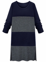 Plus Size Color Block Split Sides Knit Long Sleeve Dress