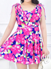 Plus Size Conservative Floral Blooming Pattern Elastic Bathing Suits Swimdresses