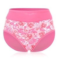 Plus Size Cozy Milk Silk Floral Printing Panties Elastic High Waist Underwear For Women