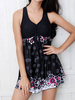 Plus Size Criss-cross Back Floral Sleeveless Swimdress For Women